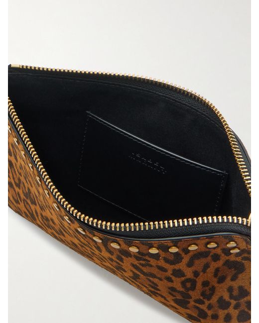 Pochette En Cuir À Imprimé Léopard Et À Clous Isabel Marant en coloris Brown