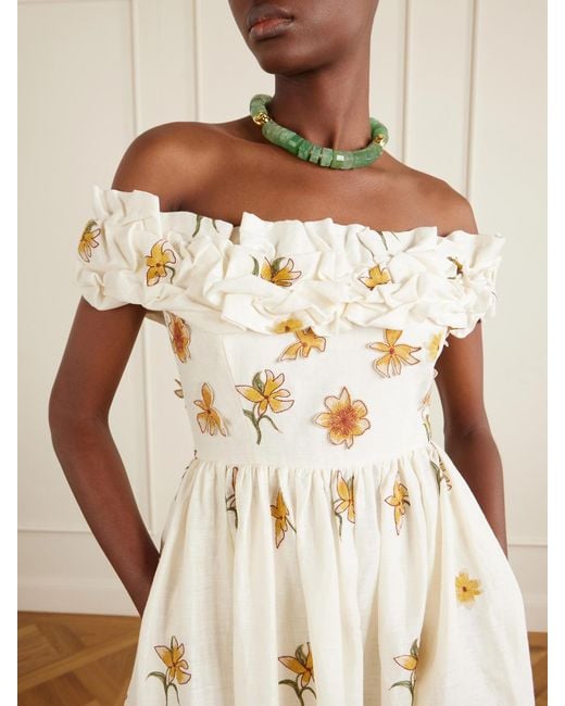 Agua Bendita Natural Espliegov Linen-Floral Maxi Dress