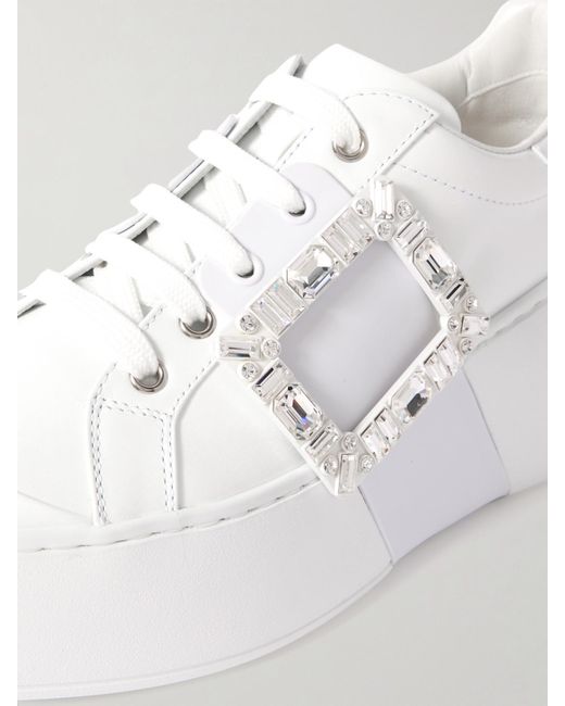 Baskets En Cuir À Finitions En Caoutchouc Et À Cristaux Viv Skate High Roger Vivier en coloris White