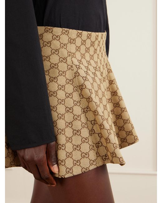 Gucci Natural Logo-Jacquard Cotton-Blend Mini Skirt