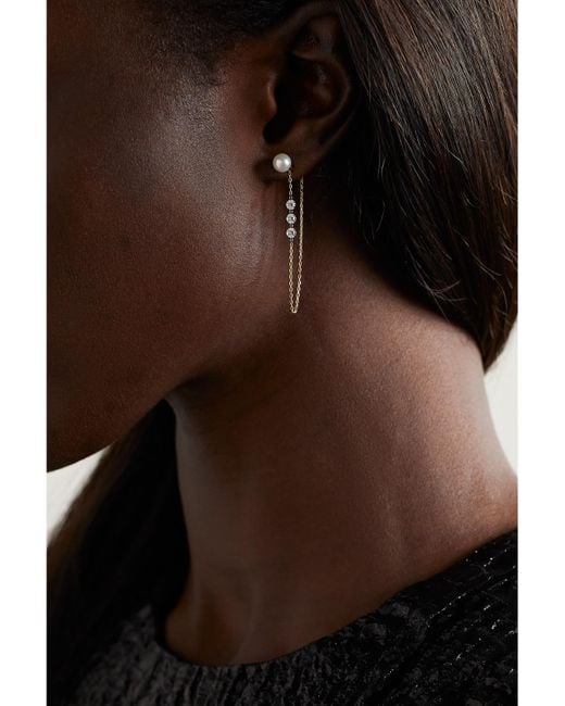 Mizuki Natural 14-Karat, Pearl And Diamond Earrings