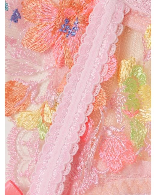 Agent Provocateur Pink Rixie Strumpfgürtel Aus Tüll Mit Spitzenbesätzen, Stickereien Und Schleifen