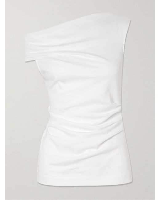 Dries Van Noten White Henray Asymmetrisches Oberteil Aus Baumwoll-Jersey Mit Raffungen