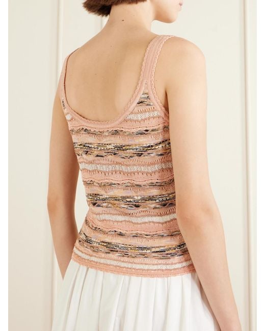 Ulla Johnson Natural Clotilde Striped Pointelle-Knit Tank