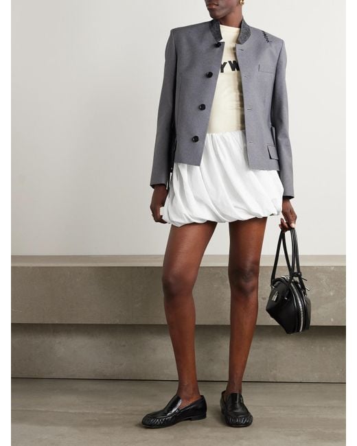 J.W. Anderson White Pleated Pinstriped Poplin Mini Skirt
