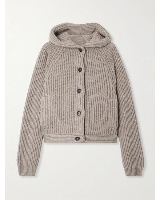 Brunello Cucinelli Natural Cardigan Aus Geripptem Kaschmir Mit Kapuze