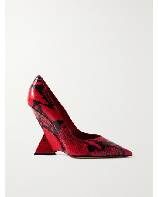 The Attico Red Cheope Snake-Effect Leather Pumps
