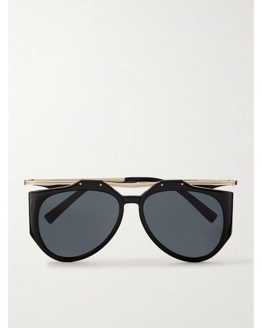 Saint Laurent Black Amelia Pilotensonnenbrille Aus Azetat Mit Goldfarbenen Details