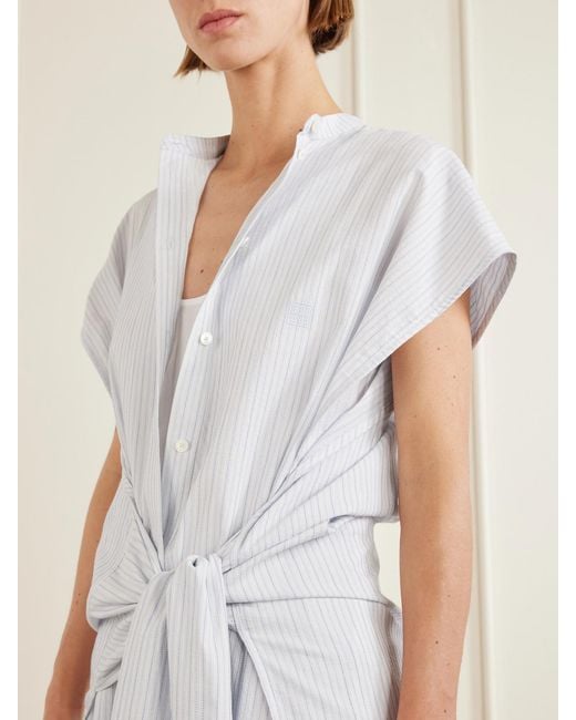 Totême White Twist-Front Striped Cotton-Poplin Maxi Shirt Dress