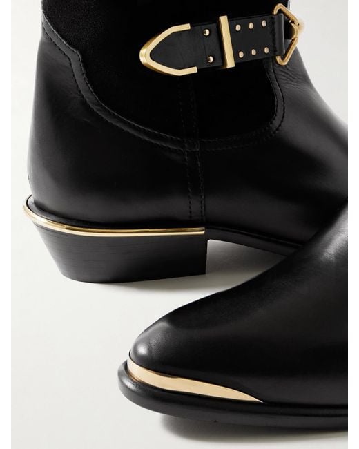 Isabel Marant Black Mexia Kniehohe Stiefel Aus Veloursleder Und Leder Mit Nieten