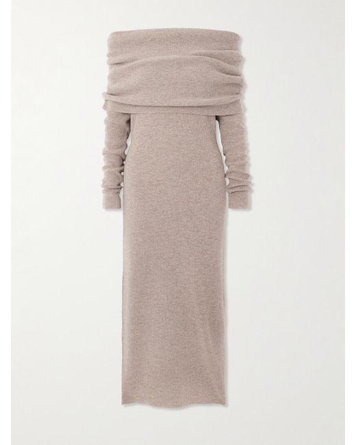 Cult Gaia Natural Carline Off-The-Shoulder Wool And Cashmere-Blend Midi Dress