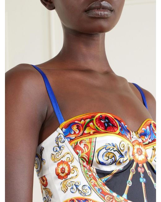 Dolce & Gabbana White Caretto-Print Satin Mini Dress