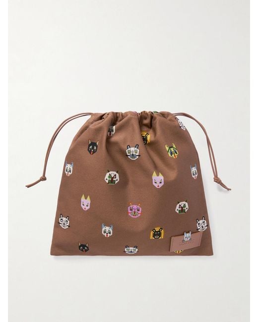 Loewe Brown Louis Wain Leather-Trimmed Printed Cotton-Twill Pouch