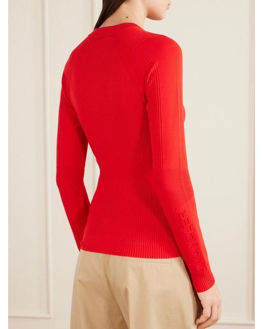Moncler Red Appliquéd Ribbed-Knit T-Shirt