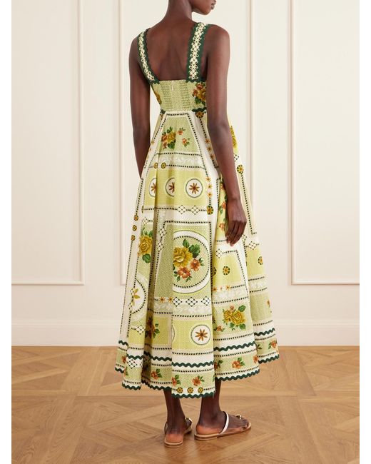 ALÉMAIS Metallic Dixie Pleated Floral-Print Cotton-Poplin Midi Dress
