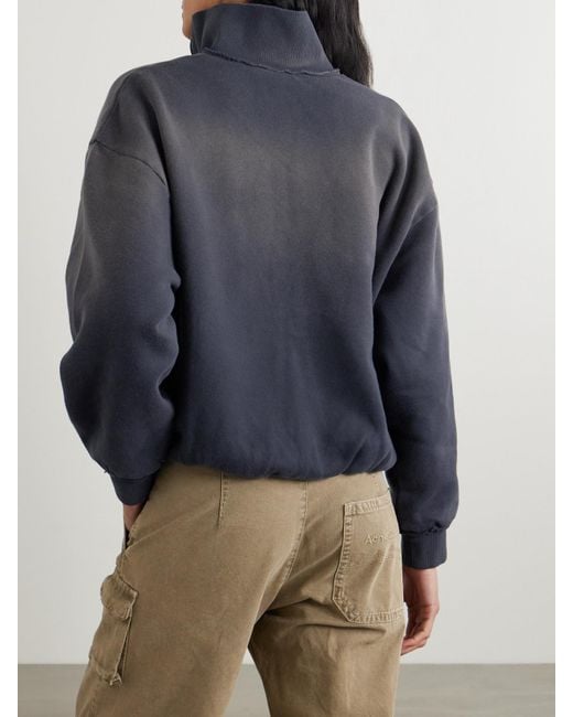 Acne Blue Embroidered Frayed Cotton-Jersey Sweatshirt