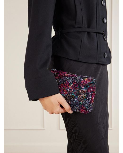 Dries Van Noten Blue Bead-Embellished Embroidered Clutch
