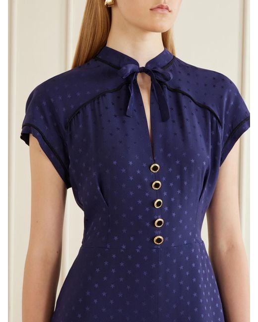 Alessandra Rich Blue Silk Jacquard Midi Dress