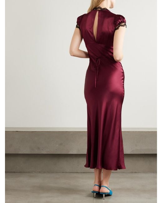 Rodarte Red Lace-Trimmed Silk-Satin Midi Dress