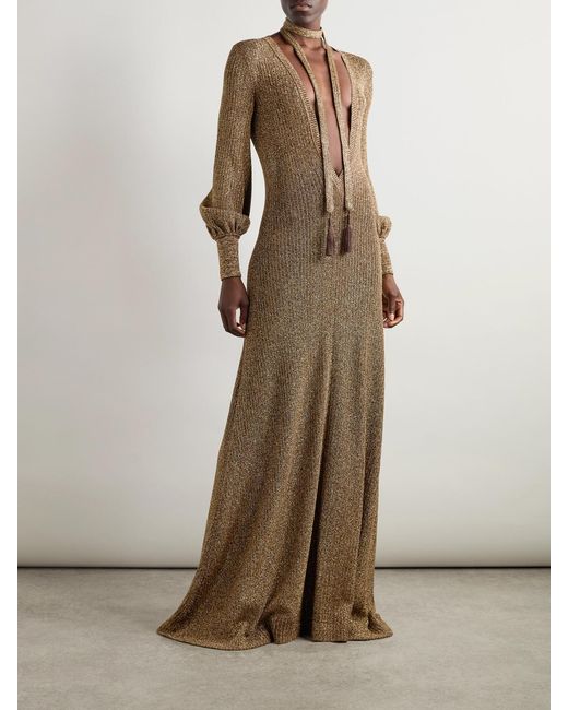 Tom Ford Natural Embellished Metallic Jersey Maxi Dress