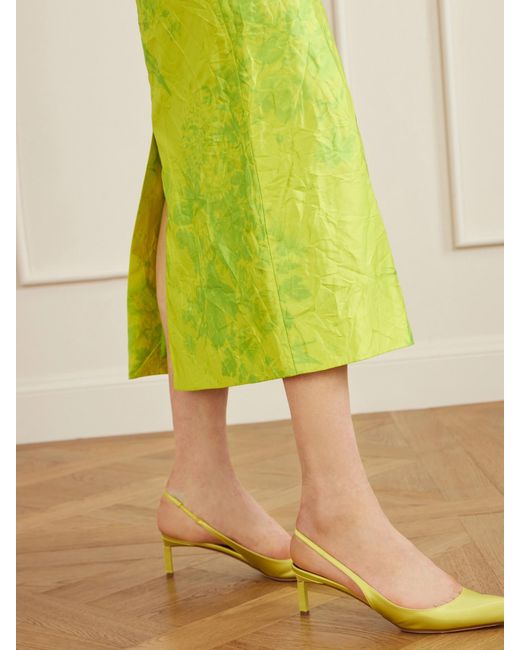 Erdem Yellow Floral-Print Crinkled-Satin Midi Skirt
