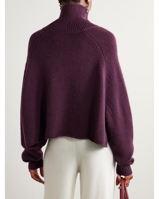 Lisa Yang Purple Cathie Cropped Cashmere Turtleneck Sweater