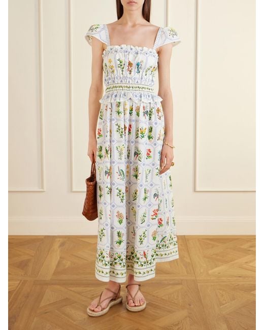 Farm Rio White Tropical Porcelain Printed Cotton-Poplin Maxi Dress