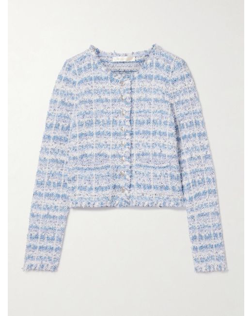 LoveShackFancy Blue Spindle Checked Metallic Tweed Jacket