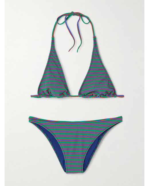 Lido Blue Cinquantacinque Striped Ribbed Triangle Bikini