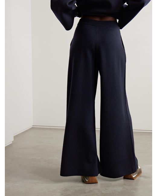 Max Mara Blue Pleated Wool Wide-Leg Pants