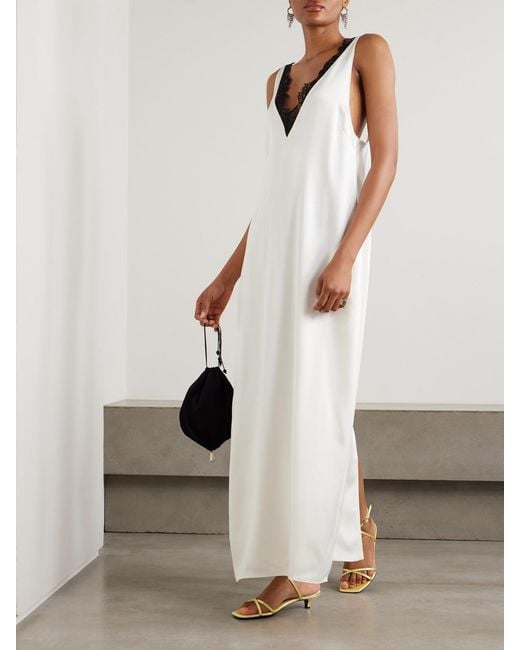 Stella McCartney White Lace-Trimmed Satin Midi Dress
