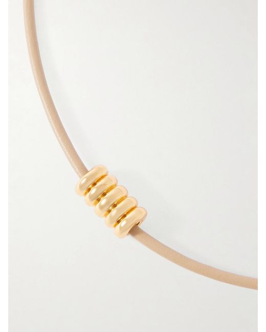 DEHANCHE Natural Hollyhock Beaded-Toned Leather Necklace