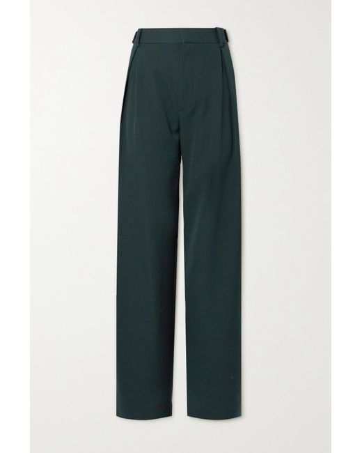 Bottega Veneta Pleated Wool-blend Grain De Poudre Wide-leg Pants in Green | Lyst UK