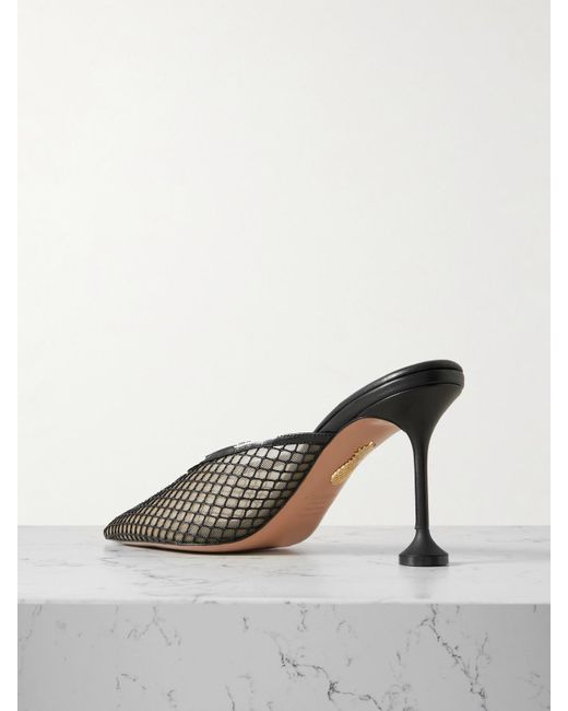 Aquazzura Black Bisous 85 Mules Mit Spitzer Kappe Aus Mesh Mit Lederbesätzen