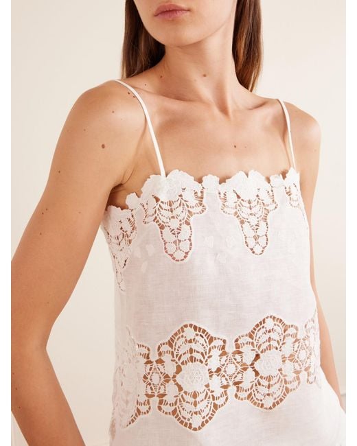 Miguelina White Olympia Embroidered Linen And Cotton-Blend Camisole