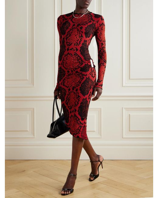 The Attico Red Rückenfreies Midikleid Aus Jacquard-Strick Mit Raffung