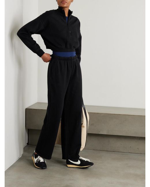 Skims Black Cropped Cotton-Blend Jersey Half-Zip Sweater