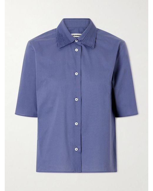 Jil Sander Blue Pleated Cotton Shirt