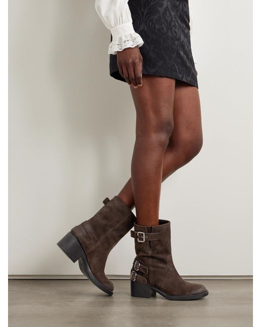 Chloé Brown Dakota Buckled Suede Ankle Boots