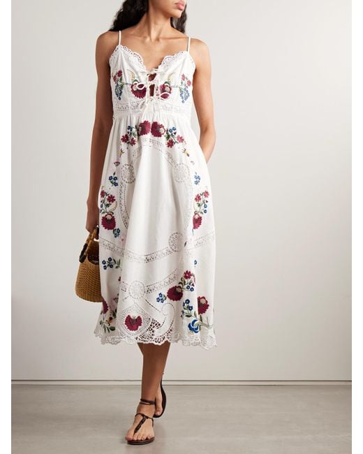 Sea White Celia Broderie Anglaise Cotton And Linen-Blend Midi Dress