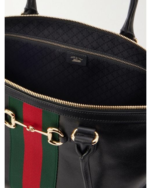 Gucci Black Borsetto Large Webbing-Trimmed Textured-Leather Shoulder Bag