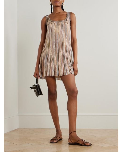 Missoni Natural Striped Sequined Metallic Ribbed-Knit Mini Dress