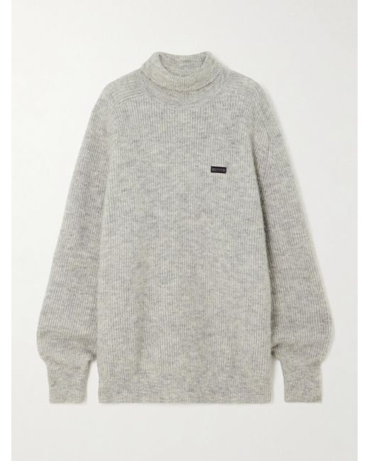 ROTATE BIRGER CHRISTENSEN Gray Appliquéd Merino Wool-Blend Turtleneck Sweater