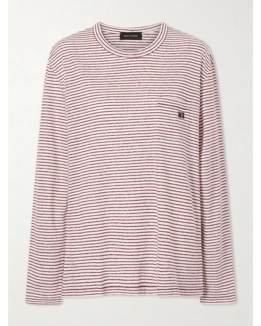 Wales Bonner Pink Hour Embroidered Striped Linen And Cotton-Blend T-Shirt