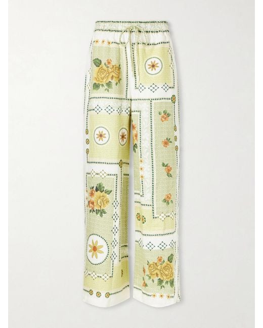 ALÉMAIS Metallic Dixie Knotted Floral-Print Linen Pants