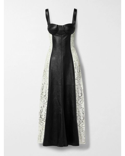 Gabriela Hearst Black Abami Paneled Lace Motif Leather Maxi Dress