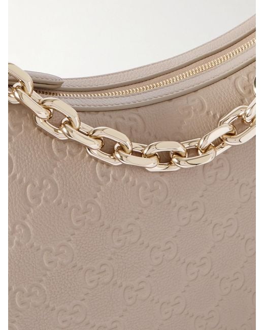 Gucci Natural Gg Emblem Mittelgroße Schultertasche Aus Leder Mit Logoprägung