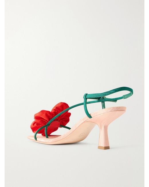 Loeffler Randall Red Frank Appliquéd Leather-Trimmed Grosgrain Slingback Sandals