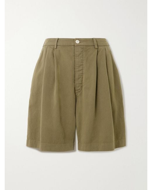 Jamie Haller Green Pleated Cotton-Twill Shorts