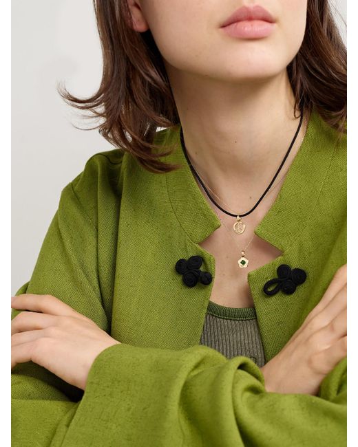STONE AND STRAND Natural Large Peace 14-Karat And Cord Choker